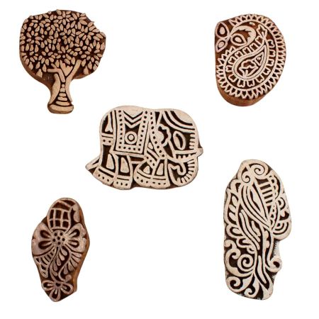 Set of 5 Piece New Mix Wooden Printing Blocks